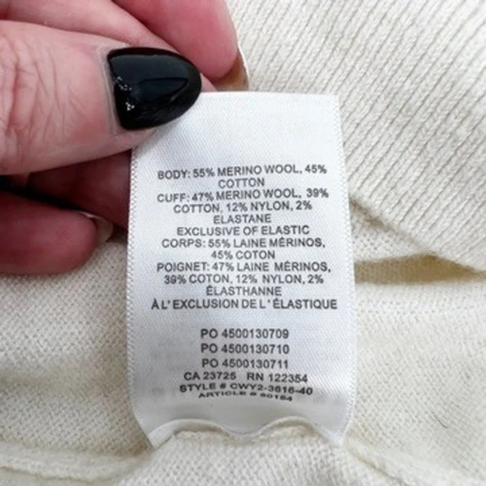 Sunday Best Aritzia Cream Merino Wool‎ Cotton V-Neck Button Front Cardigan Small